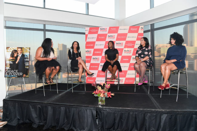 ATLANTA, GA - SEPTEMBER 15: (L-R) Charli Penn, Wanda Bryant Hope, Kandi Burruss, Aeva Gaymon-Doomes, and Trina Small speak at ESSENCE And Johnson & Johnson's Path To Power at Ventanas on September 15, 2016 in Atlanta, Georgia. (Photo by Paras Griffin/Getty Images for Essence)